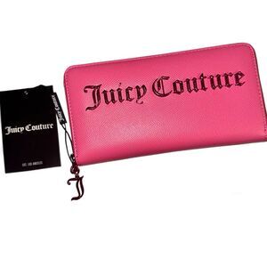 Juicy Couture Hot Pink Jasmine Large Zip Around Faux Leather Wallet Clutch Bag